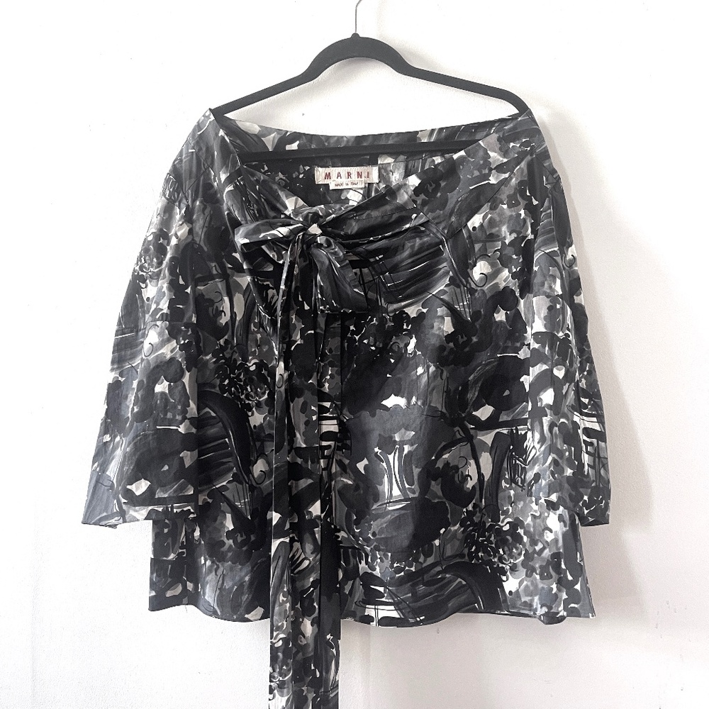 Marni Abstract Print Boatneck Cotton Top IT 46